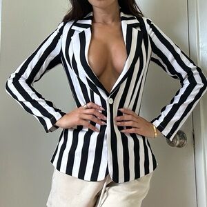 NEW Beetle Juice Striped Black and White fitted Women's Blazer XS